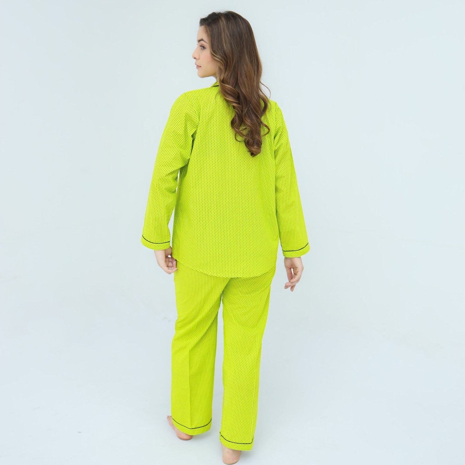 Lime Green Cotton Polka Dot Printed PJ | Men's Nightwear | AdoreRobe