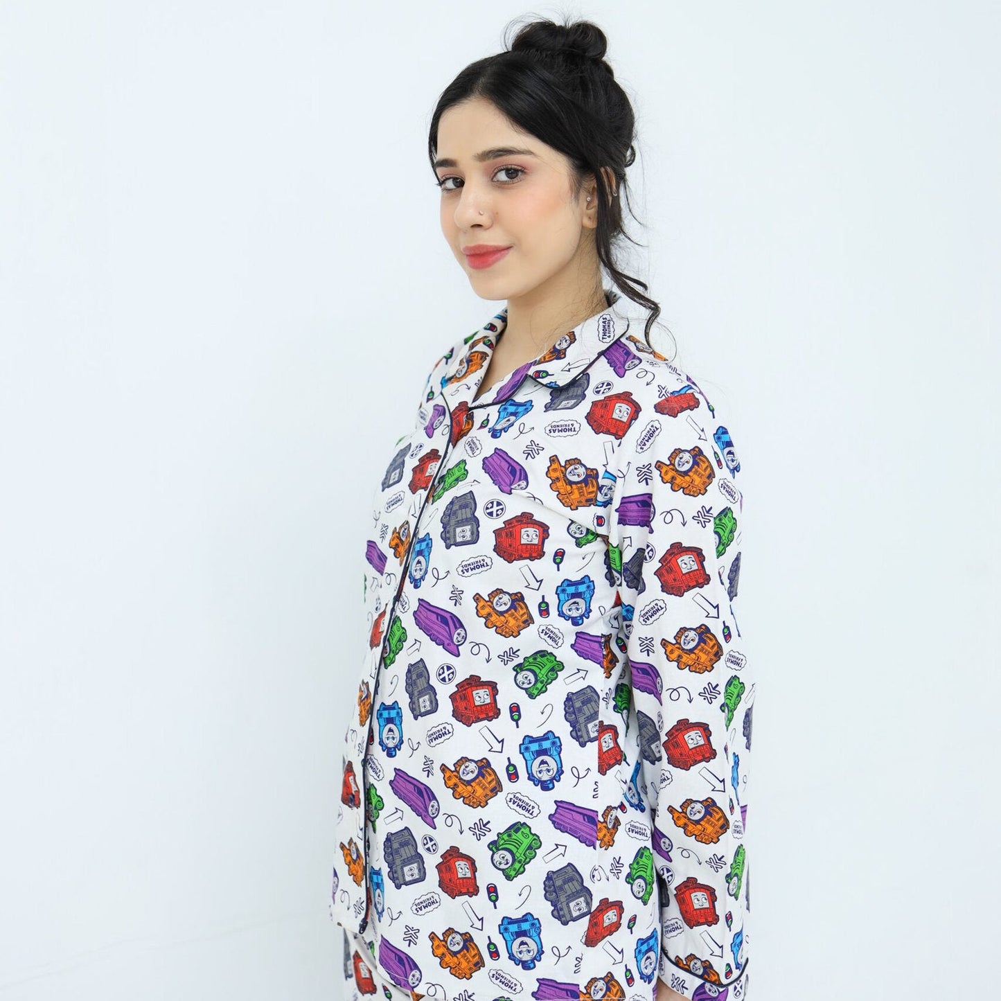 White Winter Cotton Toy Train Printed | Men's Nightwear | AdoreRobe