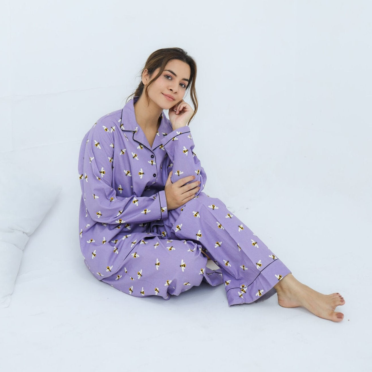 Lite Purple Winter Cotton Bee Printed | Men's Nightwear | AdoreRobe
