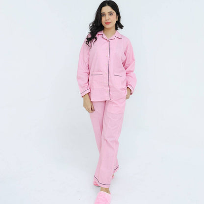 Baby Pink Cotton Lattic Printed PJ Set | Men's Nightwear | AdoreRobe