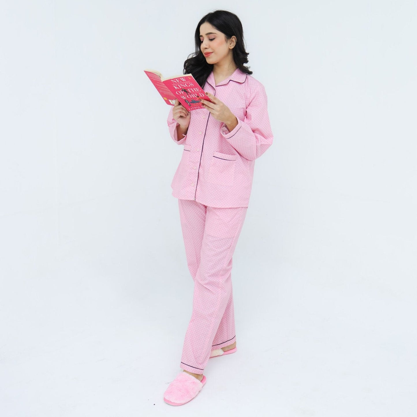 Baby Pink Cotton Lattic Printed PJ Set | Men's Nightwear | AdoreRobe