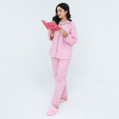 Baby Pink Cotton Lattic Printed PJ Set | Men's Nightwear | AdoreRobe