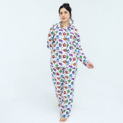 White Winter Cotton Toy Train Printed | Men's Nightwear | AdoreRobe