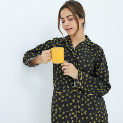 Black Winter Cotton Lady Bug Printed PJ | Men's Nightwear | AdoreRobe