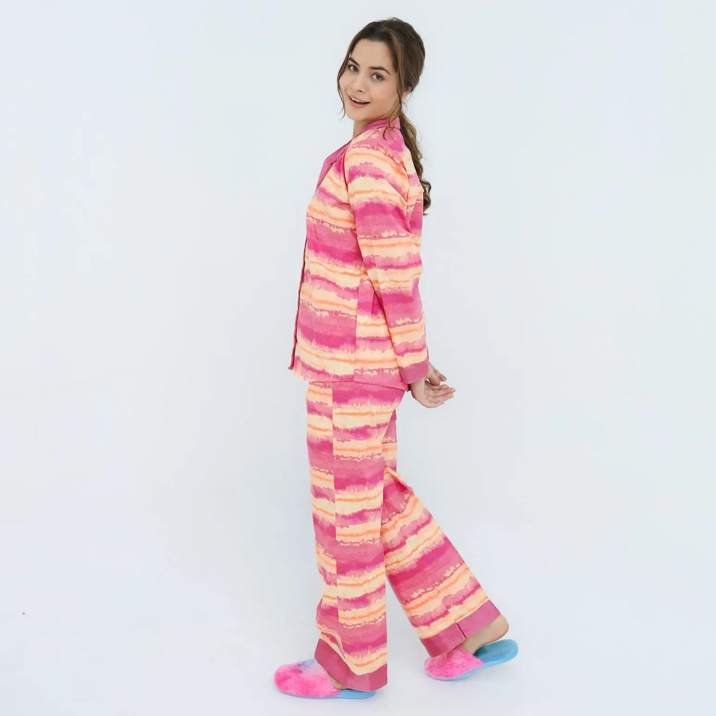 Pinky Winter Cotton Peach Sky Printed | Women's Nightwear | AdoreRobe