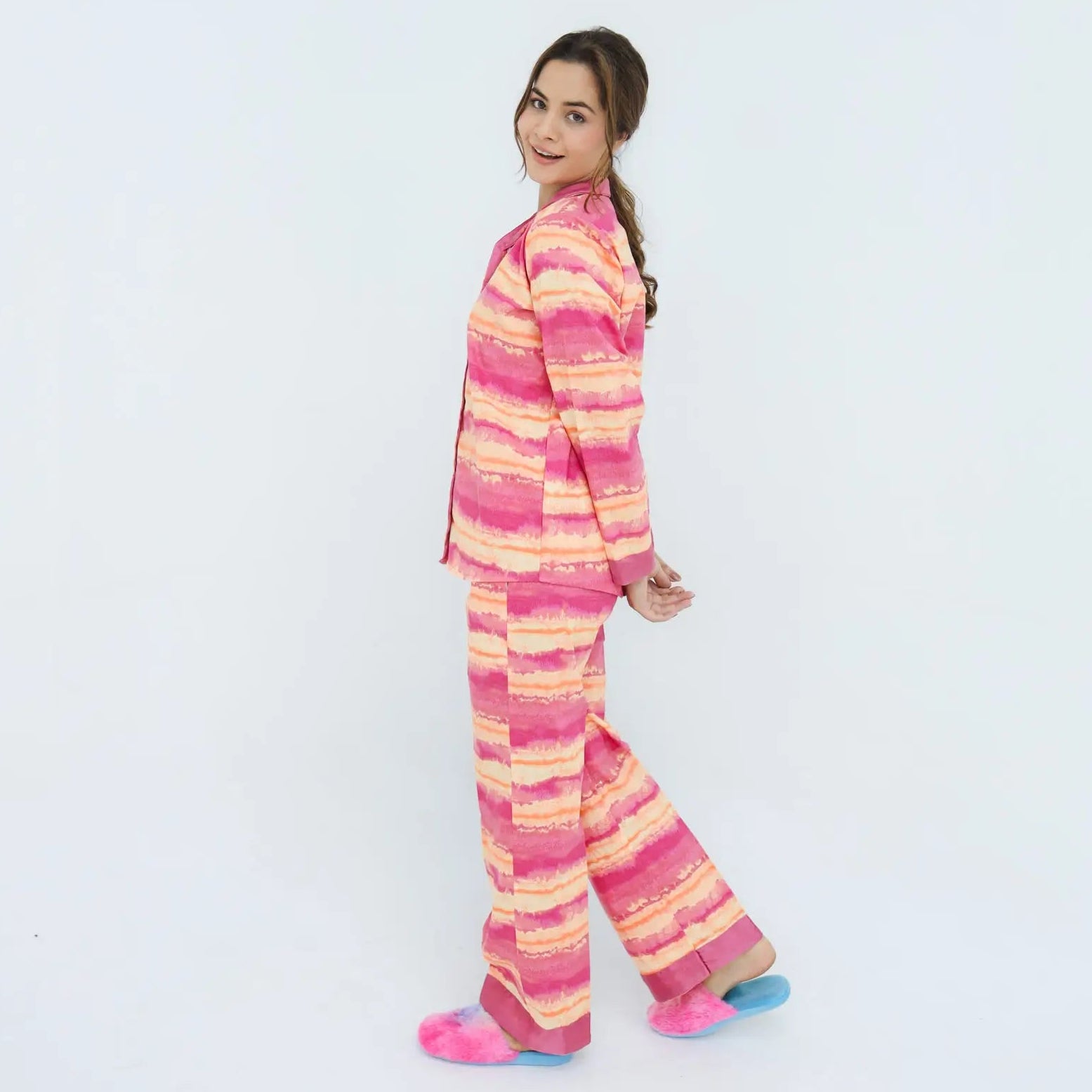 Pinky Winter Cotton Peach Sky Printed | Women's Nightwear | AdoreRobe