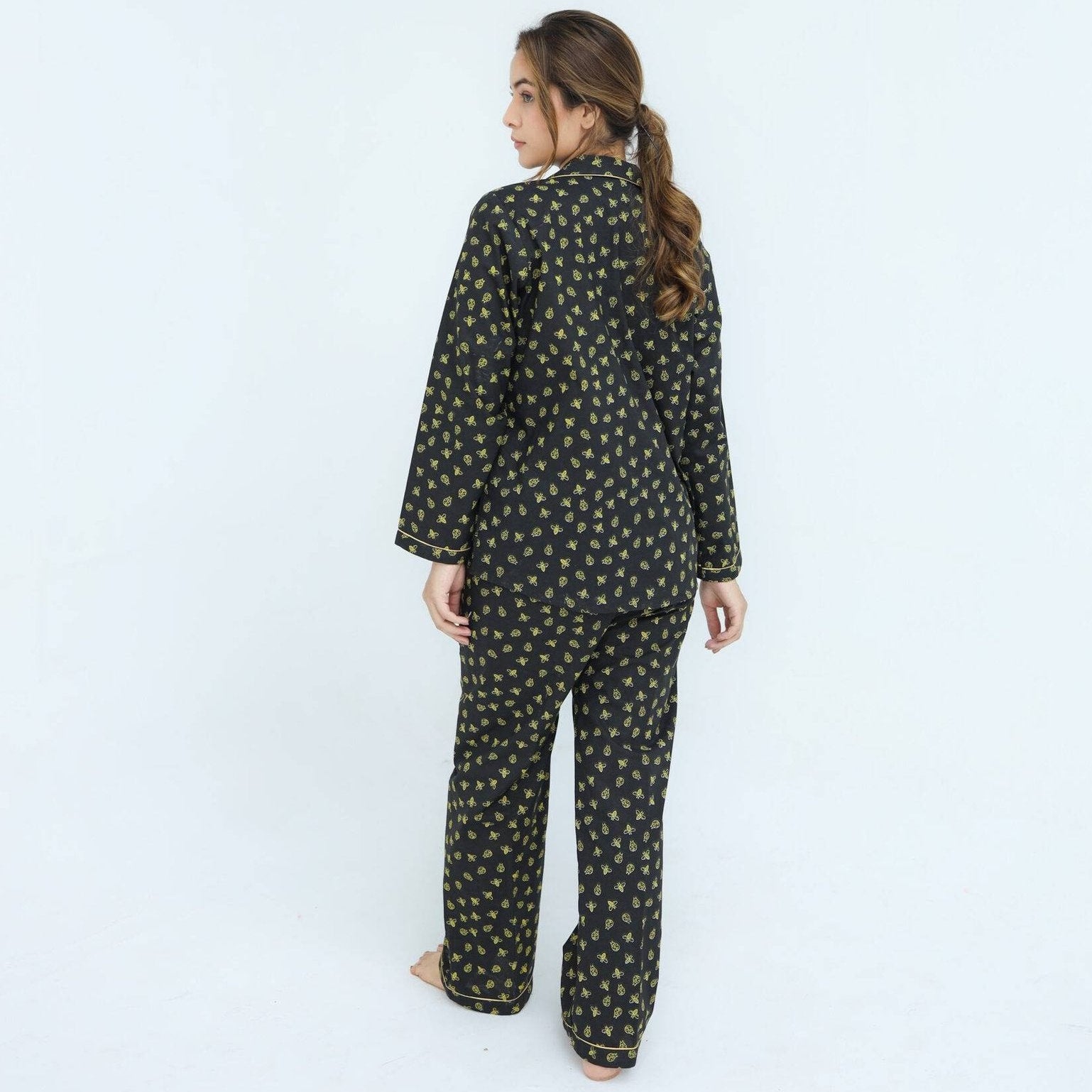 Black Winter Cotton Lady Bug Printed PJ | Men's Nightwear | AdoreRobe