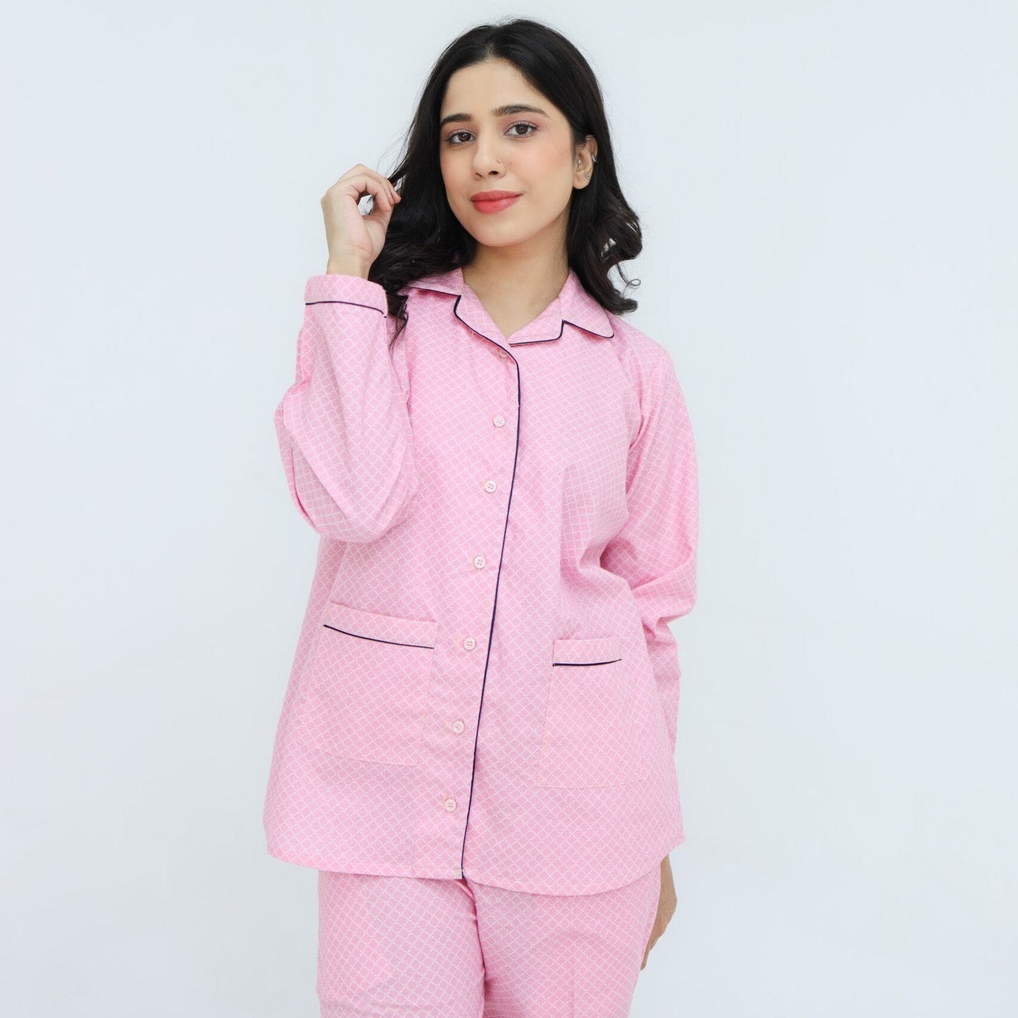 Baby Pink Cotton Lattic Printed PJ Set | Men's Nightwear | AdoreRobe