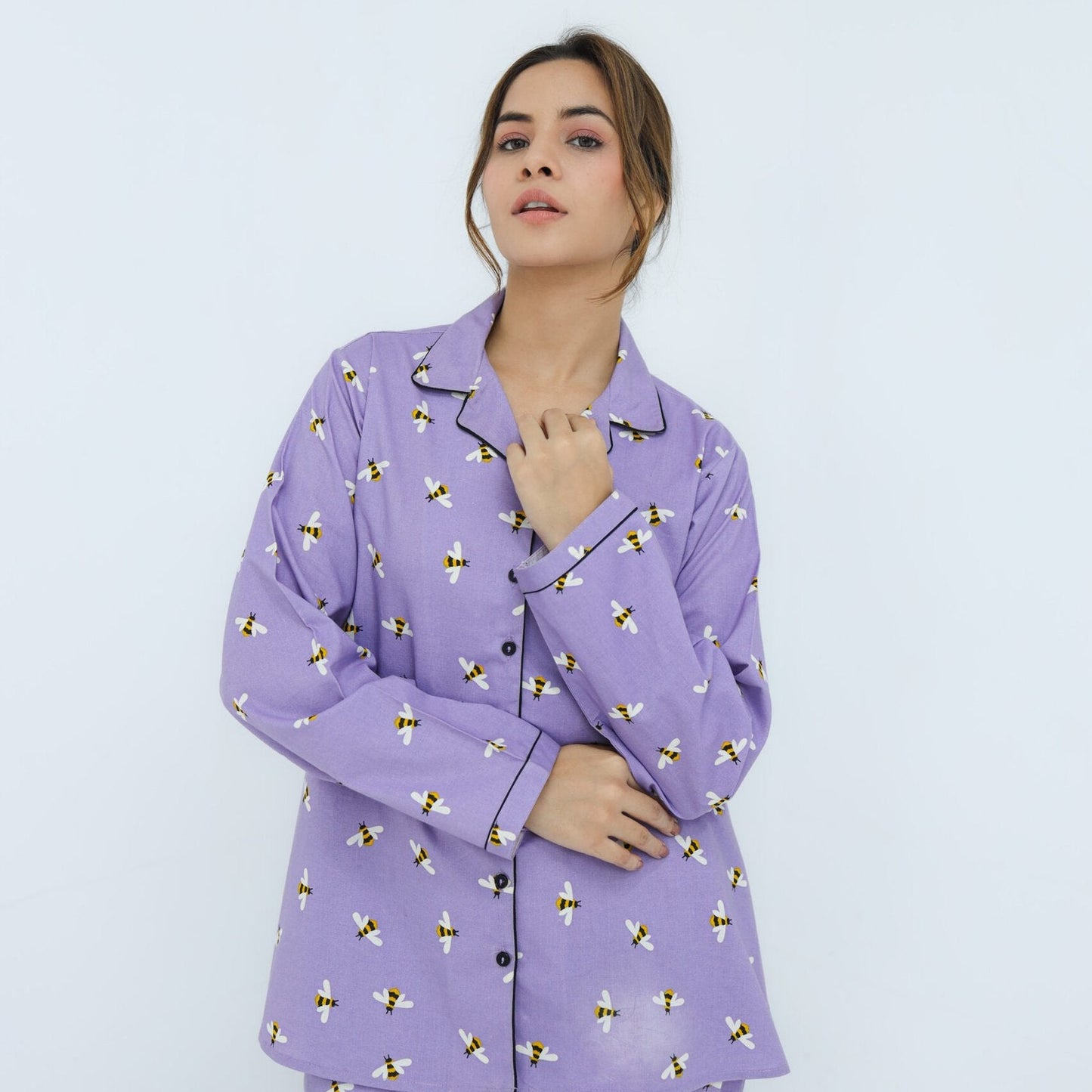Lite Purple Winter Cotton Bee Printed | Men's Nightwear | AdoreRobe