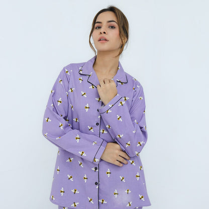 Lite Purple Winter Cotton Bee Printed | Men's Nightwear | AdoreRobe