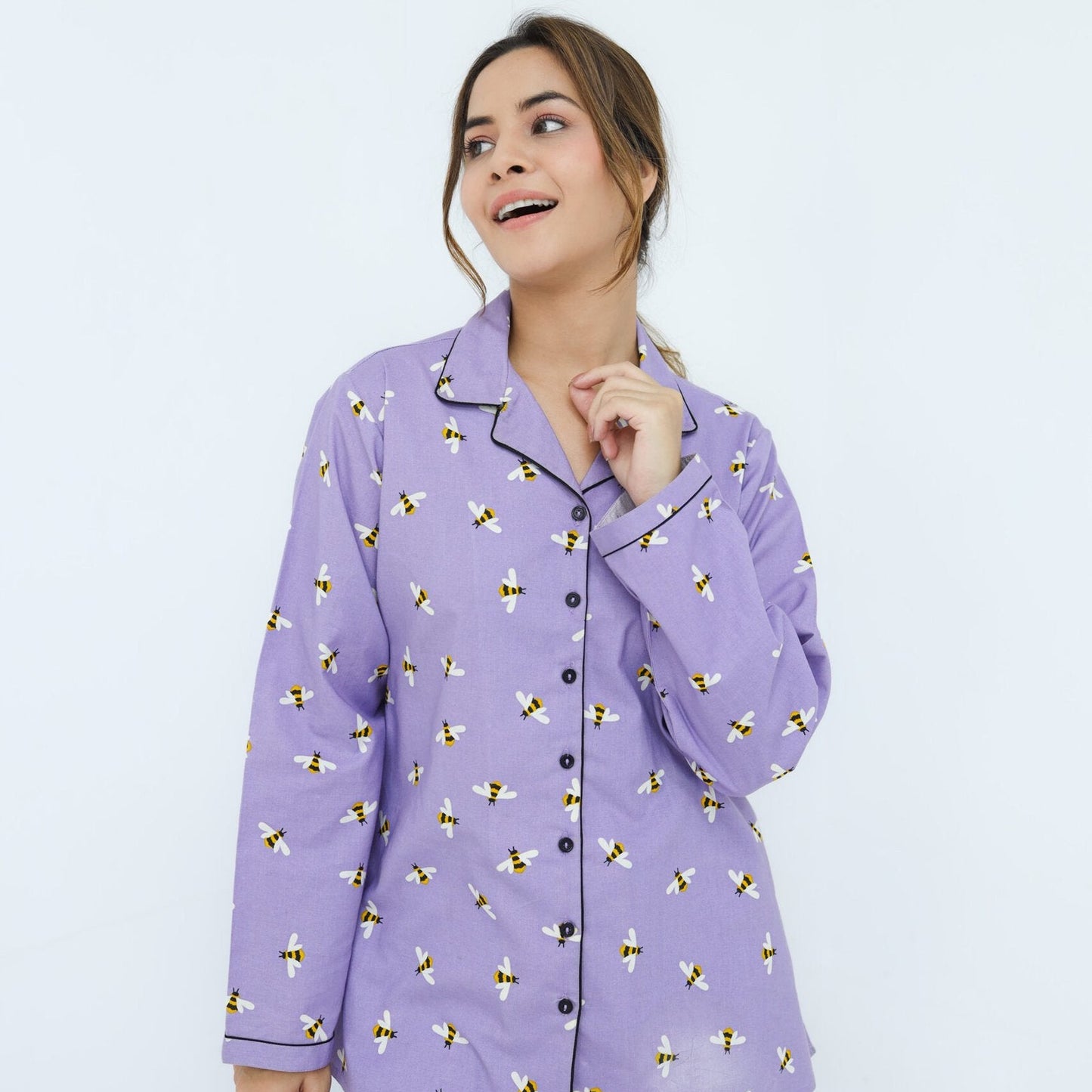 Lite Purple Winter Cotton Bee Printed | Men's Nightwear | AdoreRobe