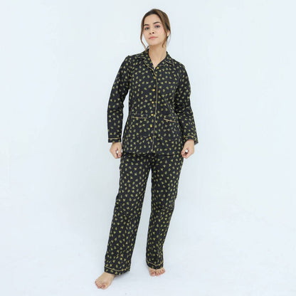 Black Winter Cotton Lady Bug Printed PJ | Men's Nightwear | AdoreRobe