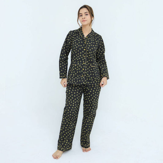 Black Winter Cotton Lady Bug Printed PJ | Men's Nightwear | AdoreRobe