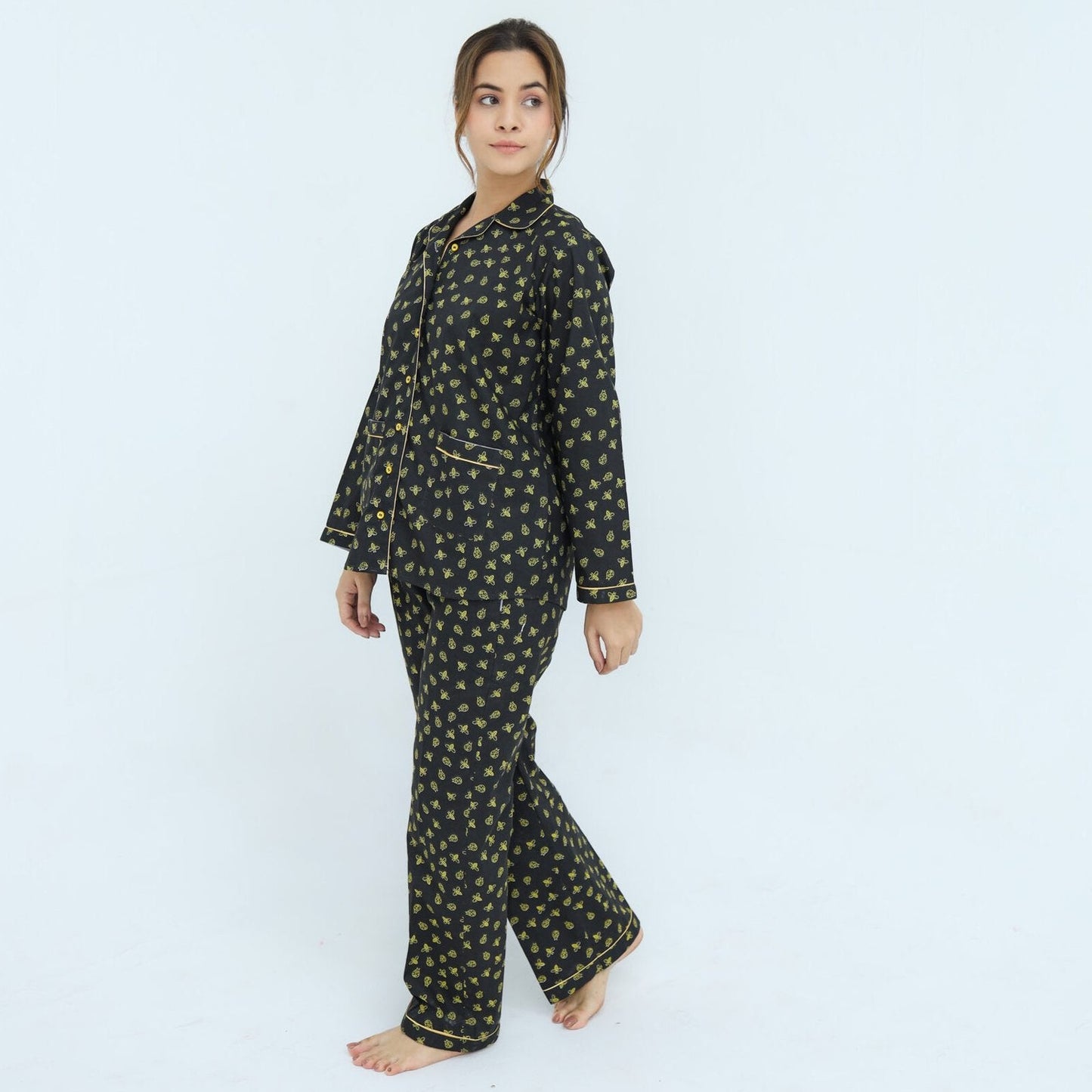 Black Winter Cotton Lady Bug Printed PJ | Men's Nightwear | AdoreRobe