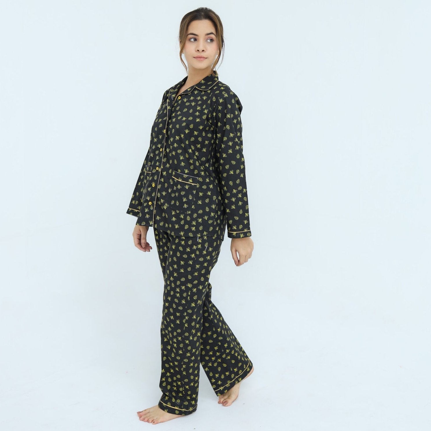 Black Winter Cotton Lady Bug Printed PJ | Men's Nightwear | AdoreRobe