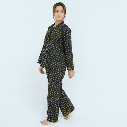 Black Winter Cotton Lady Bug Printed PJ | Men's Nightwear | AdoreRobe