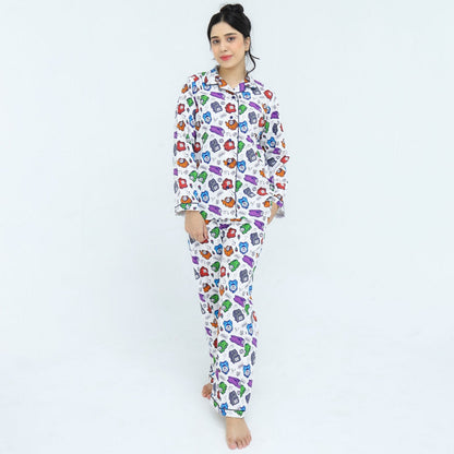 White Winter Cotton Toy Train Printed | Men's Nightwear | AdoreRobe