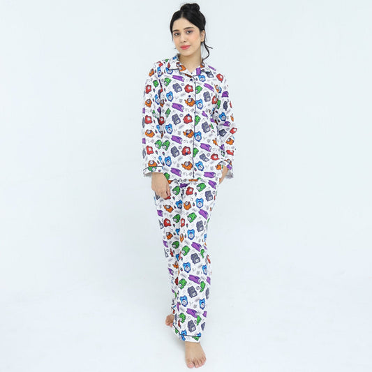 White Winter Cotton Toy Train Printed | Men's Nightwear | AdoreRobe
