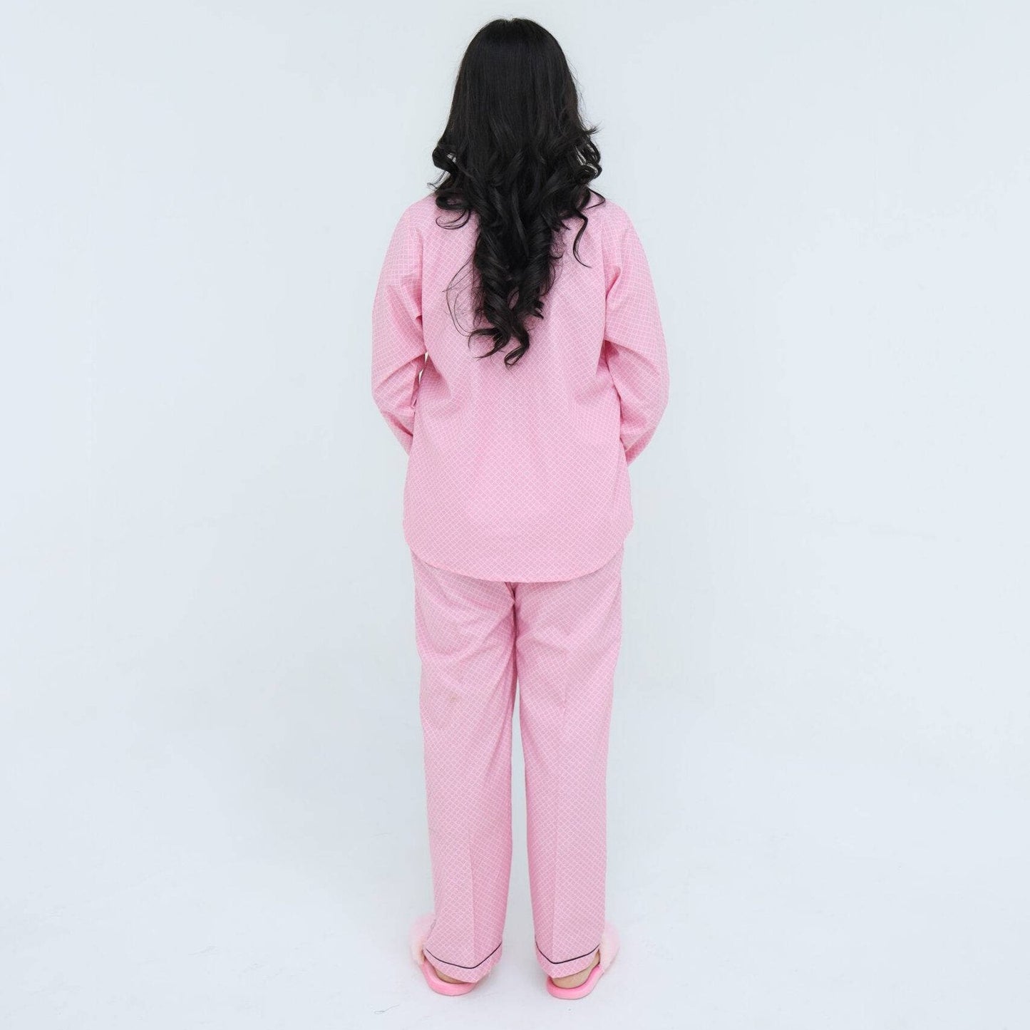 Baby Pink Cotton Lattic Printed PJ Set | Men's Nightwear | AdoreRobe
