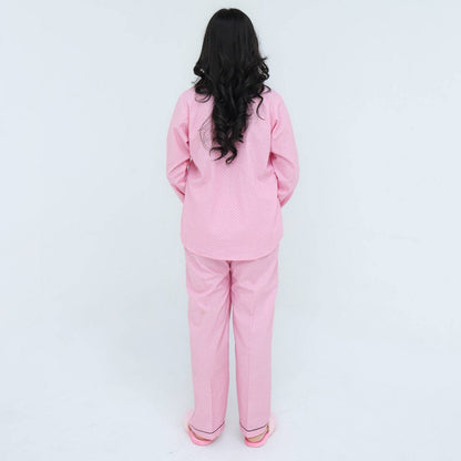Baby Pink Cotton Lattic Printed PJ Set | Men's Nightwear | AdoreRobe