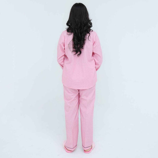 Baby Pink Cotton Lattic Printed PJ Set for Women