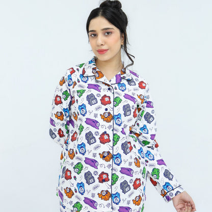 White Winter Cotton Toy Train Printed | Men's Nightwear | AdoreRobe