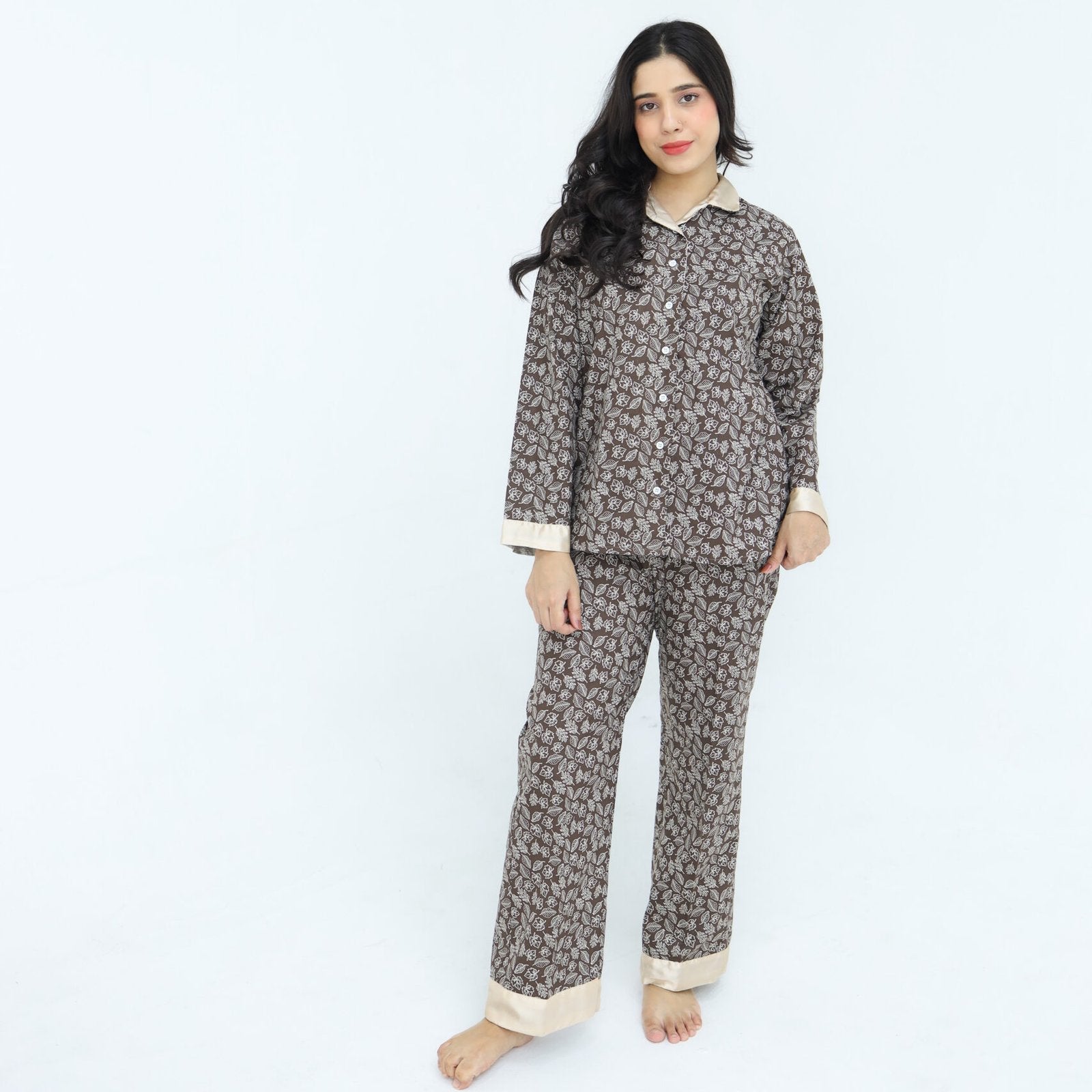 Brown Winter Cotton Leafy Swirls | Men's Nightwear | AdoreRobe