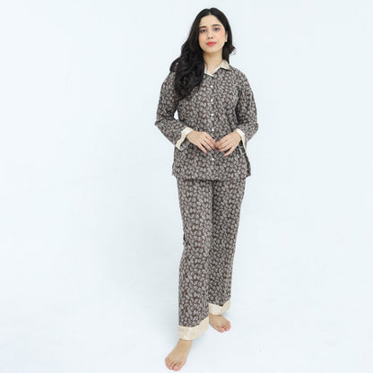 Brown Winter Cotton Leafy Swirls | Men's Nightwear | AdoreRobe