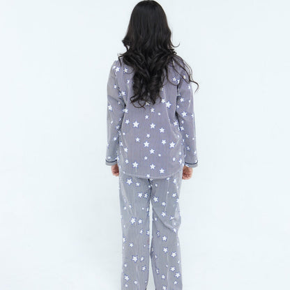 Lite blue Cotton star line Printed PJ | Men's Nightwear | AdoreRobe
