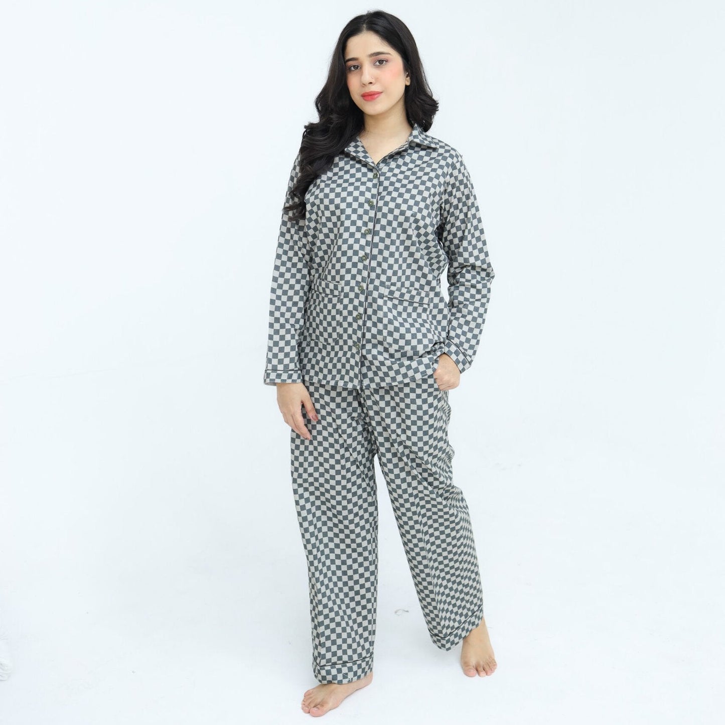 Grey Winter Cotton Gingham Check | Men's Nightwear | AdoreRobe