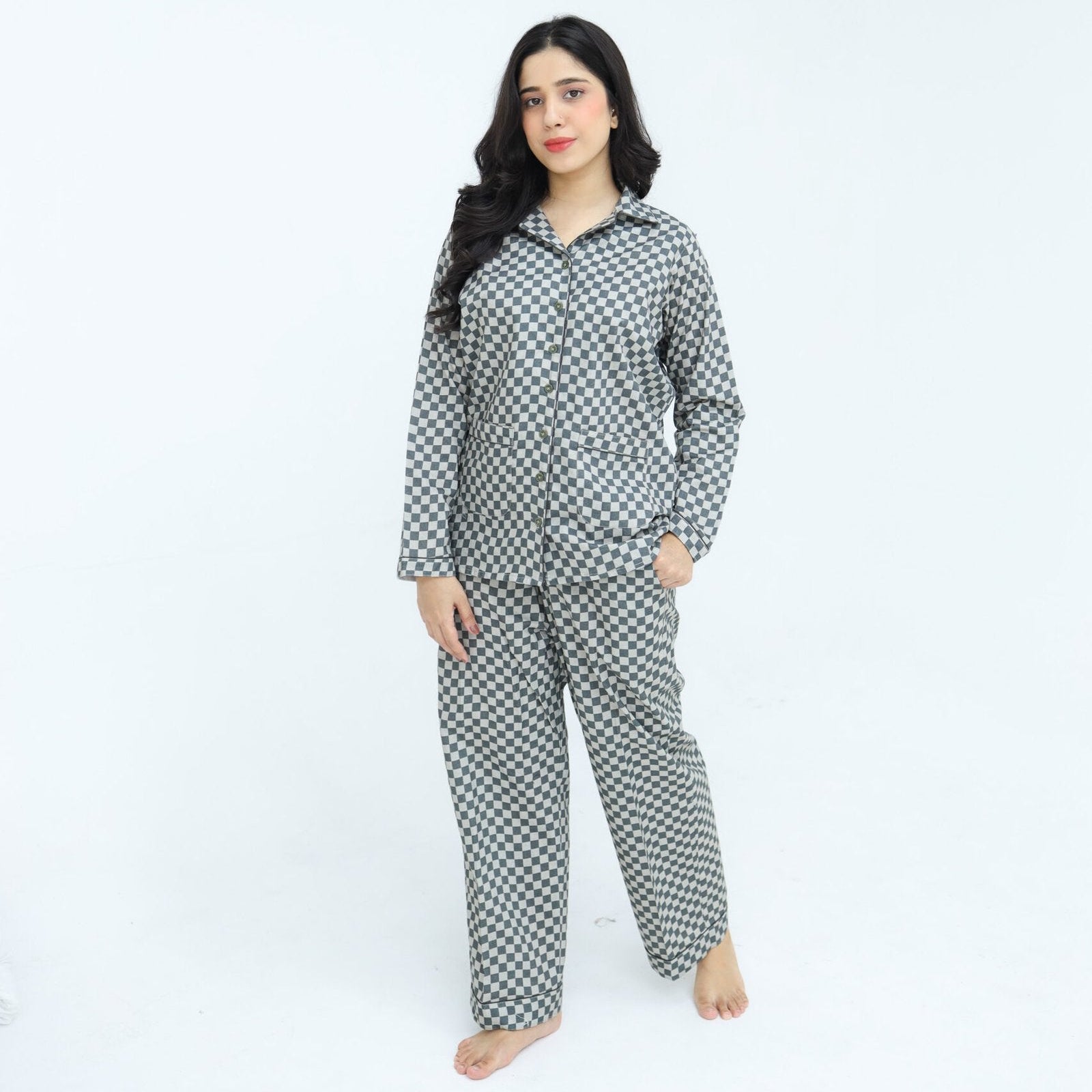 Grey Winter Cotton Gingham Check | Men's Nightwear | AdoreRobe