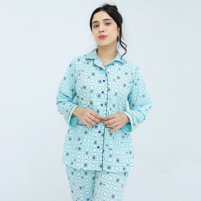 Sky Blue Winter Cotton Alpha Printed PJ | Men's Nightwear | AdoreRobe
