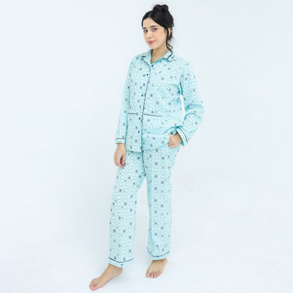 Sky Blue Winter Cotton Alpha Printed PJ | Men's Nightwear | AdoreRobe