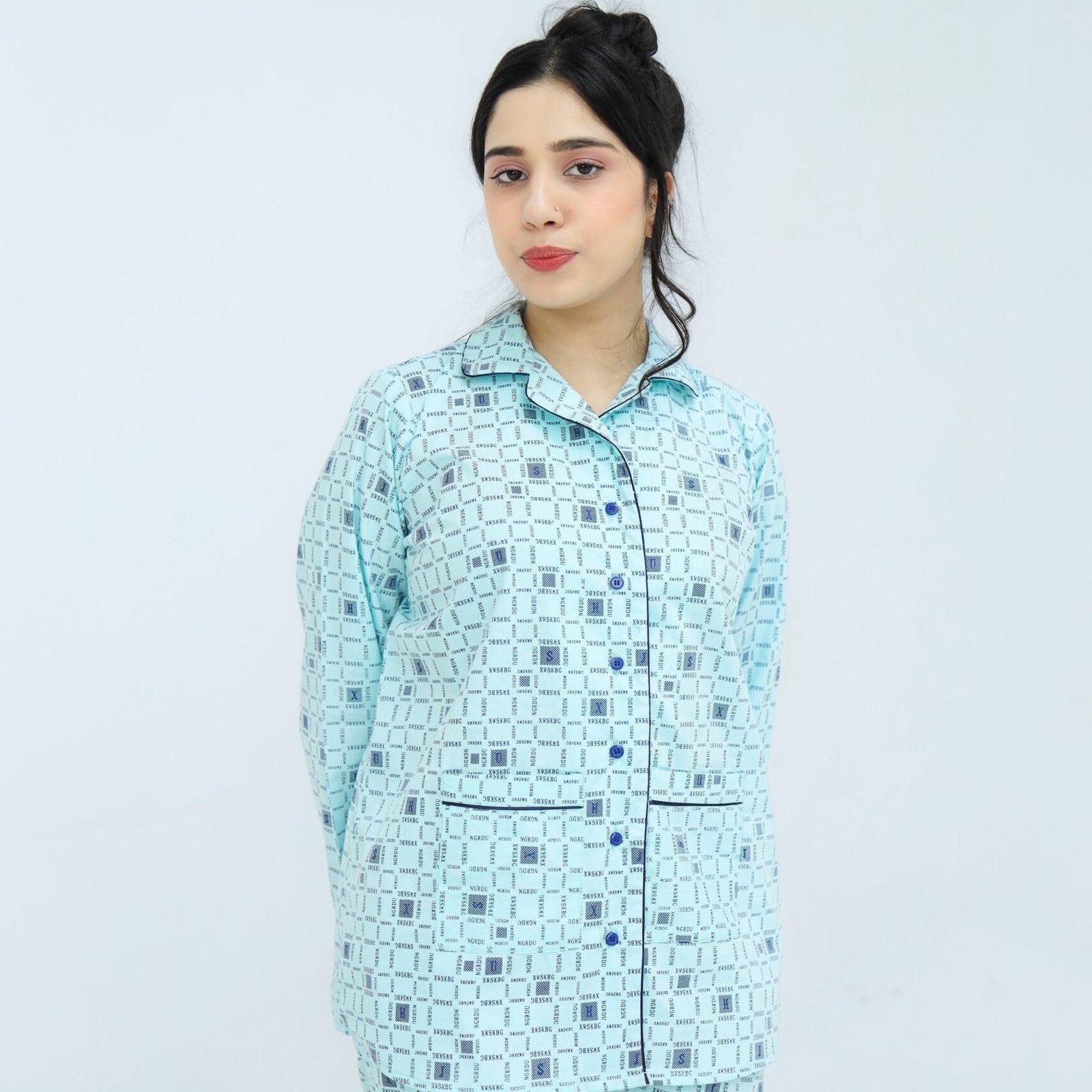 Sky Blue Winter Cotton Alpha Printed PJ | Men's Nightwear | AdoreRobe