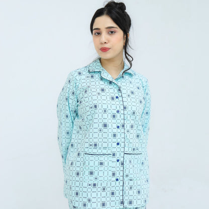 Sky Blue Winter Cotton Alpha Printed PJ | Men's Nightwear | AdoreRobe