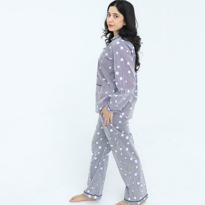 Lite blue Cotton star line Printed PJ | Men's Nightwear | AdoreRobe