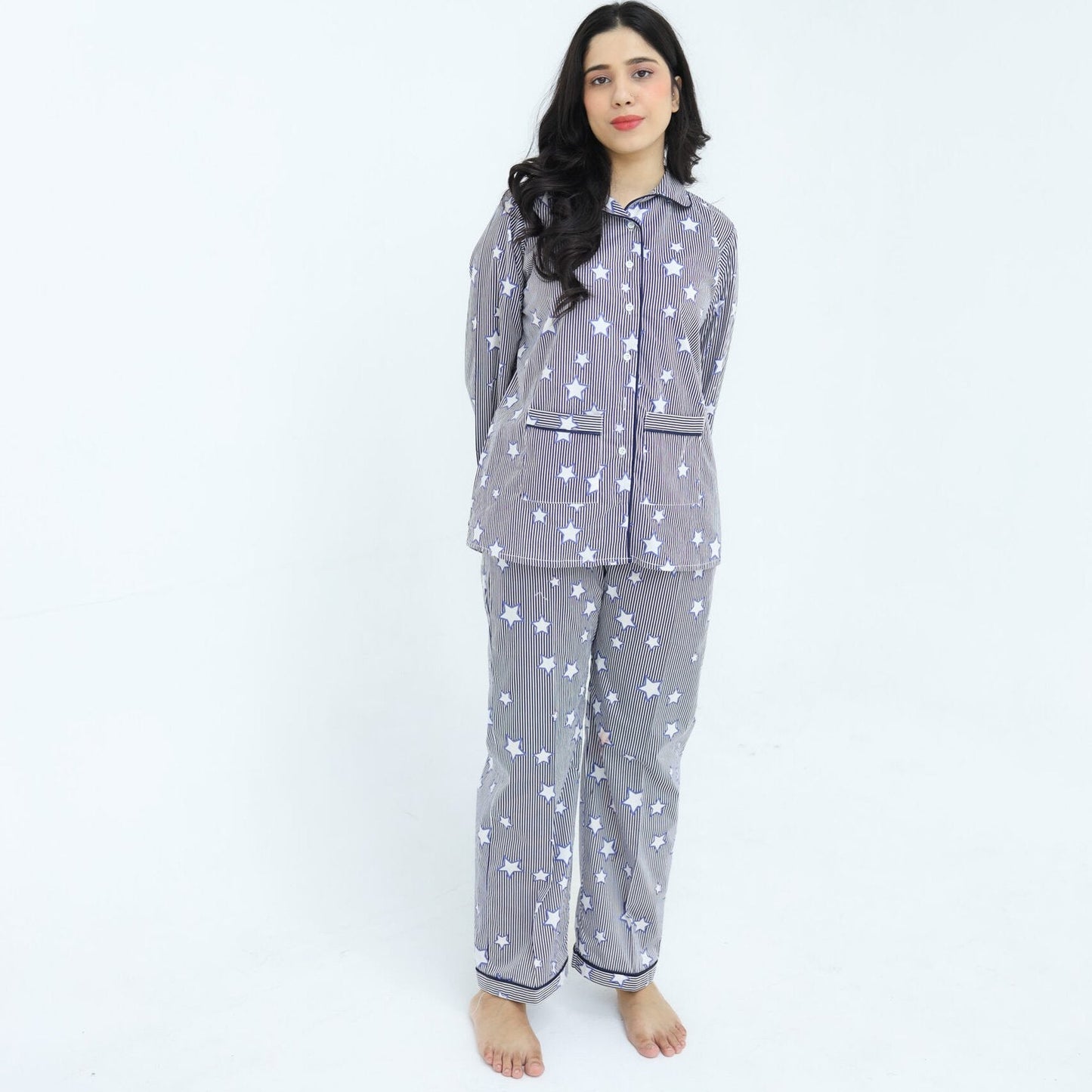 Lite blue Cotton star line Printed PJ | Men's Nightwear | AdoreRobe