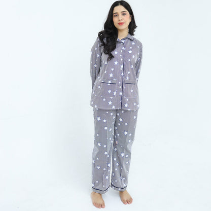 Lite blue Cotton star line Printed PJ | Men's Nightwear | AdoreRobe
