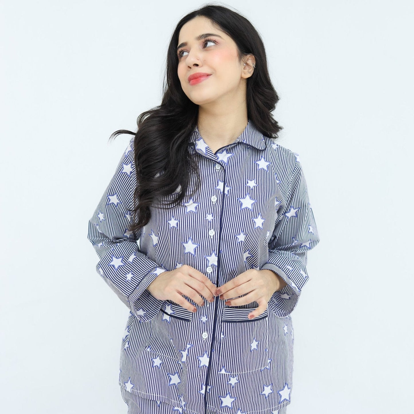 Lite blue Cotton star line Printed PJ | Men's Nightwear | AdoreRobe