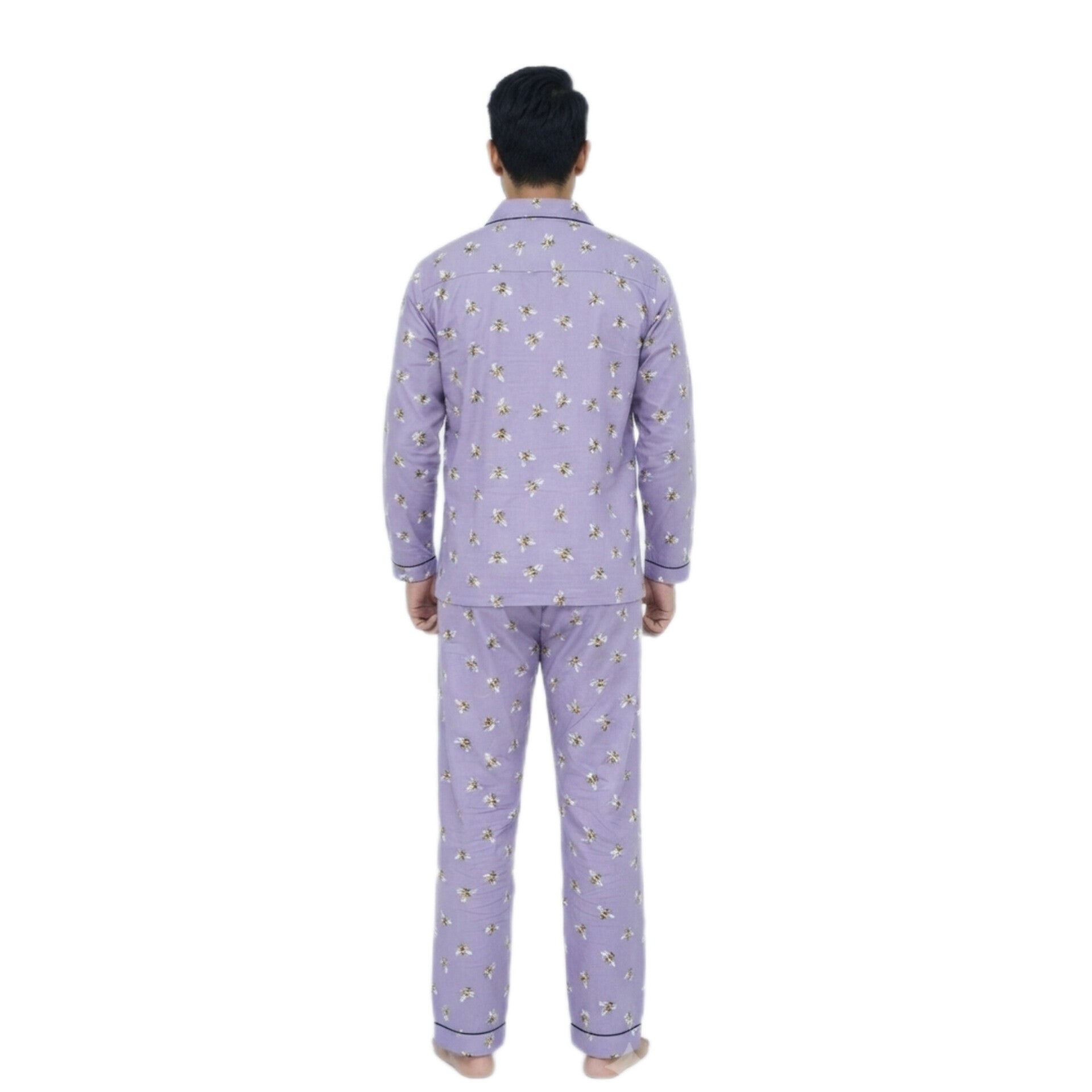 Lite Purple Cotton Bee Printed PJ Set | Men's Nightwear | AdoreRobe