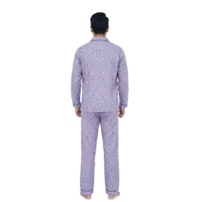 Lite Purple Cotton Bee Printed PJ Set | Men's Nightwear | AdoreRobe