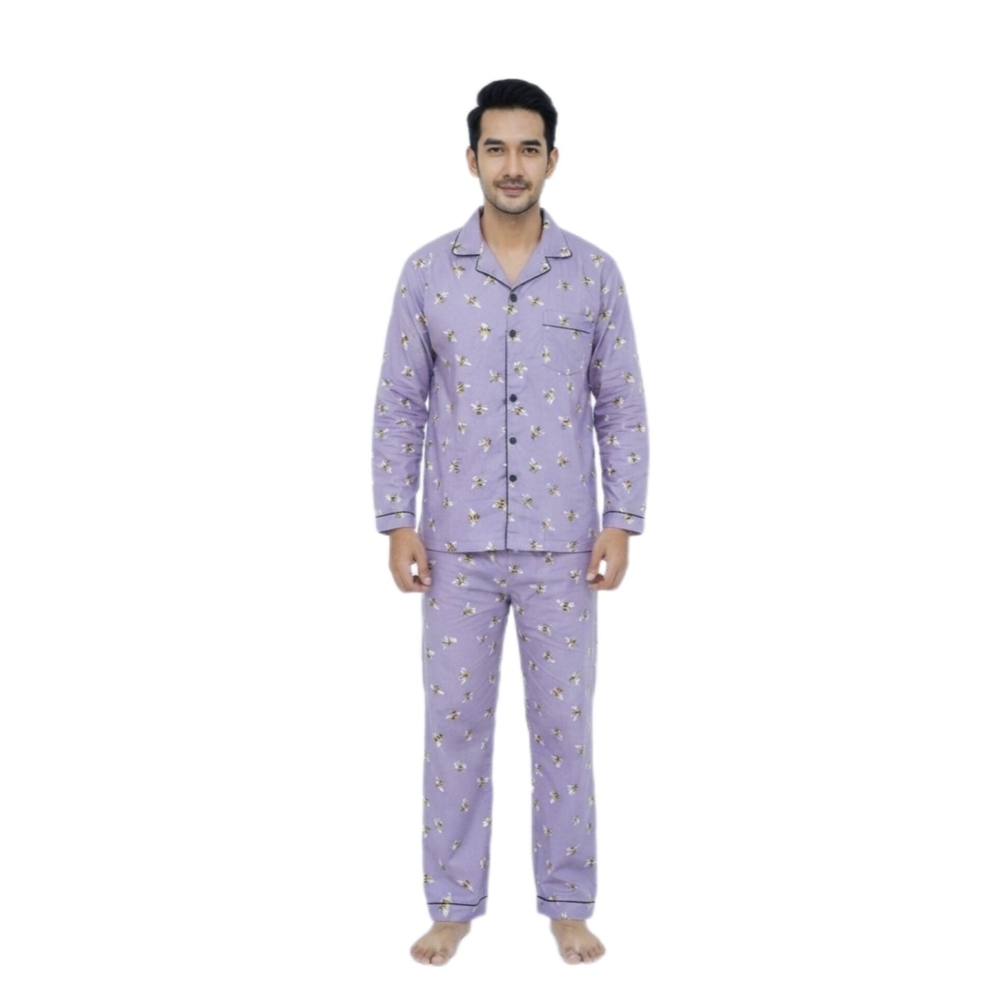 Lite Purple Cotton Bee Printed PJ Set | Men's Nightwear | AdoreRobe