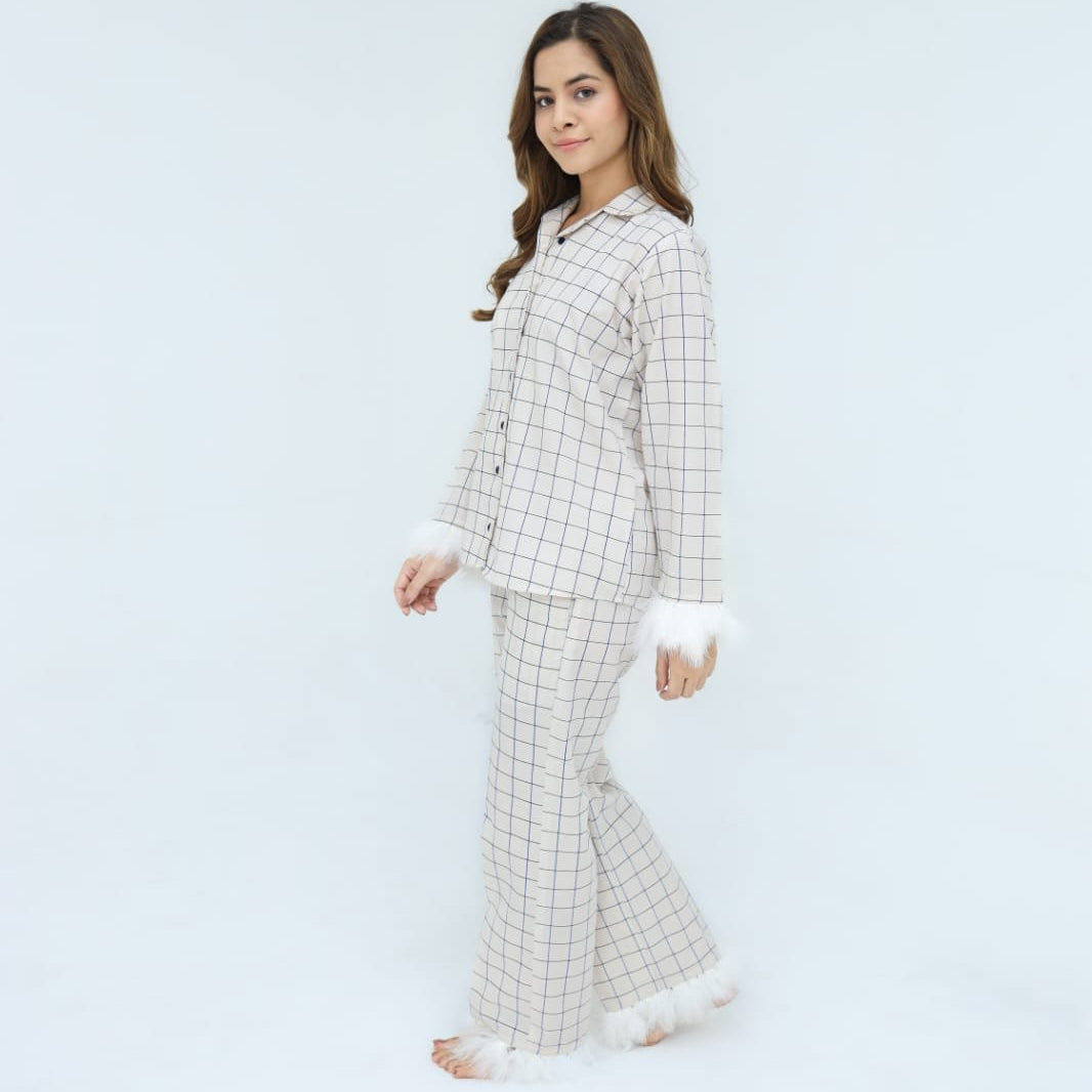 Luxury Creamy White Cotton Check | Men's Nightwear | AdoreRobe