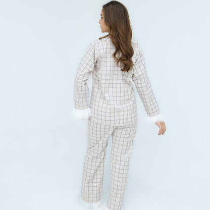 Luxury Creamy White Cotton Check | Men's Nightwear | AdoreRobe