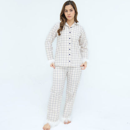 Luxury Creamy White Cotton Check | Men's Nightwear | AdoreRobe