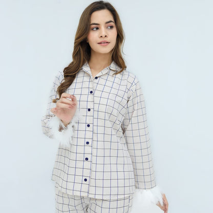 Luxury Creamy White Cotton Check | Men's Nightwear | AdoreRobe